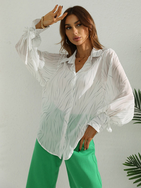 Women’s Lightweight Sheer Collared Button Down Blouse With Minimalistic Design
