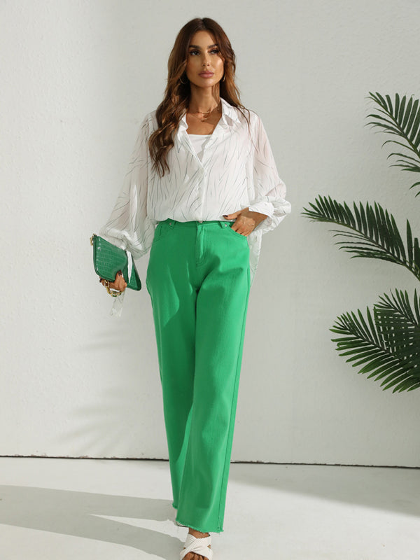 Women’s Lightweight Sheer Collared Button Down Blouse With Minimalistic Design