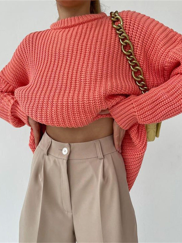 Women's Casual Drop Shoulder Sleeve Crew Neck Sweater