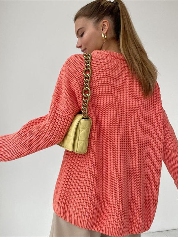 Women's Casual Drop Shoulder Sleeve Crew Neck Sweater