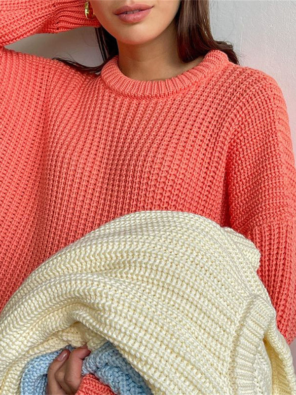Women's Casual Drop Shoulder Sleeve Crew Neck Sweater