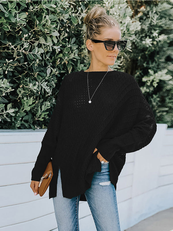 New round neck long sleeve hollow knitwear women's loose sweater winter