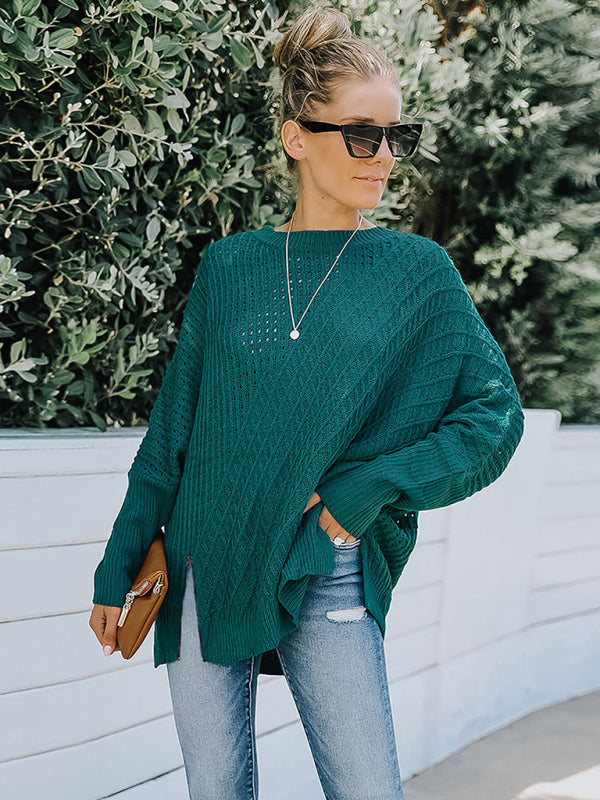 New round neck long sleeve hollow knitwear women's loose sweater winter