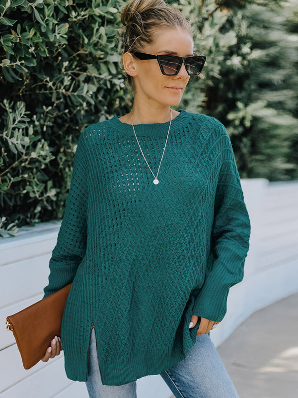 New round neck long sleeve hollow knitwear women's loose sweater winter