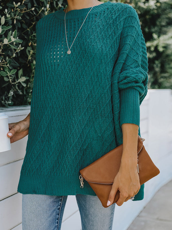 New round neck long sleeve hollow knitwear women's loose sweater winter
