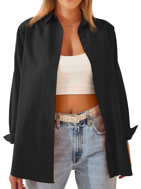 Women’s Solid Color Point Collar Button-front Closures Shirt