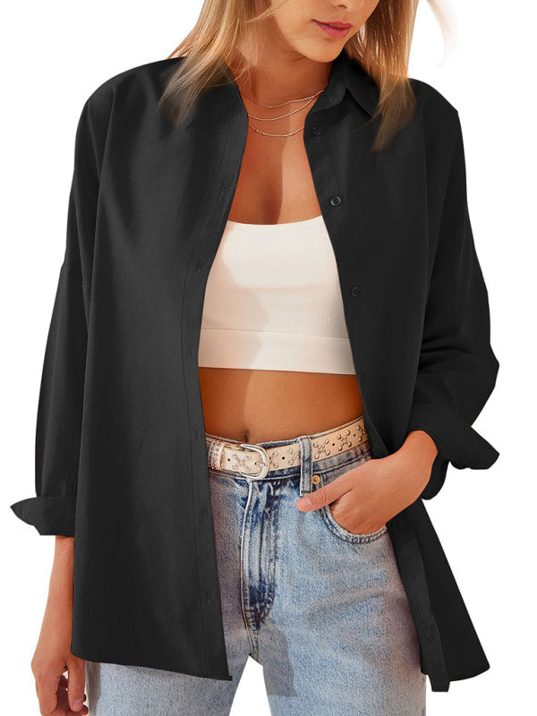 Women’s Solid Color Point Collar Button-front Closures Shirt
