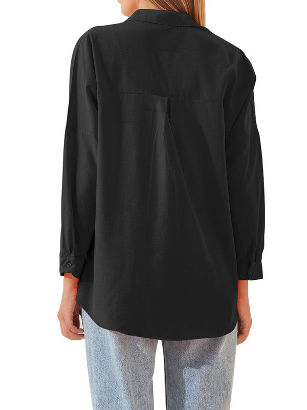 Women’s Solid Color Point Collar Button-front Closures Shirt