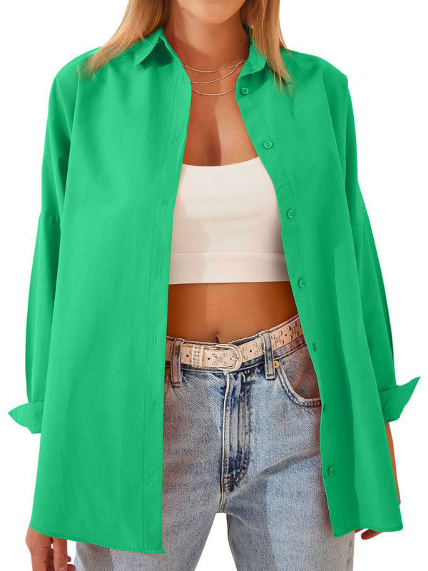Women’s Solid Color Point Collar Button-front Closures Shirt