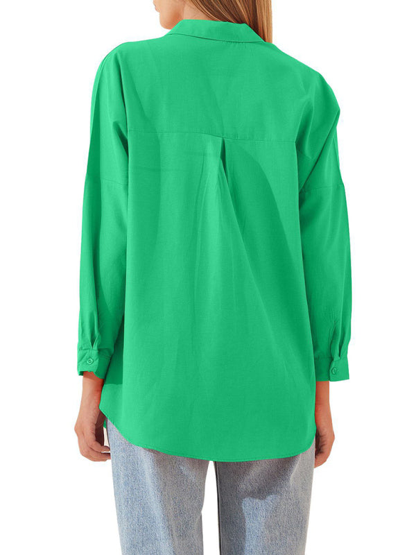 Women’s Solid Color Point Collar Button-front Closures Shirt