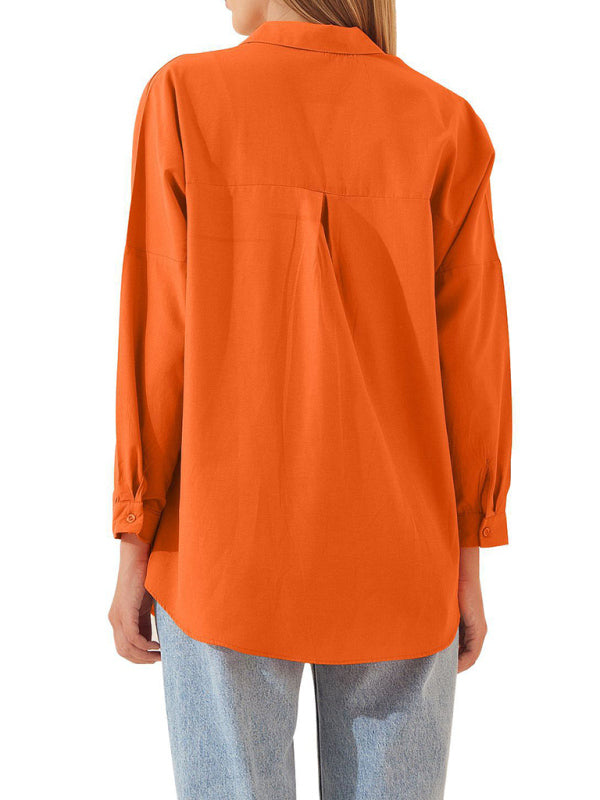 Women’s Solid Color Point Collar Button-front Closures Shirt