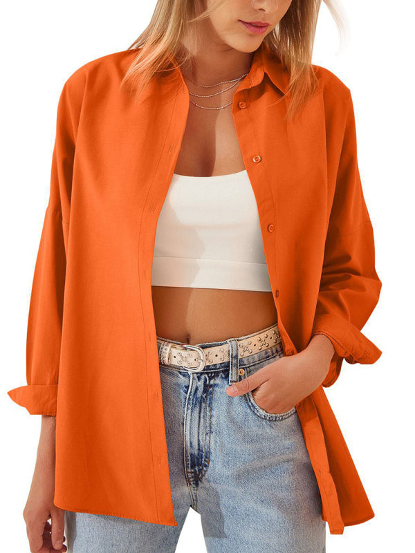 Women’s Solid Color Point Collar Button-front Closures Shirt