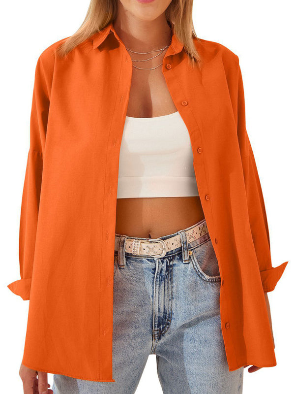 Women’s Solid Color Point Collar Button-front Closures Shirt