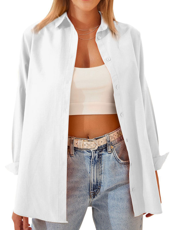 Women’s Solid Color Point Collar Button-front Closures Shirt