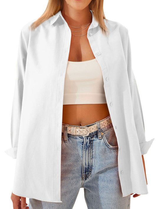 Women’s Solid Color Point Collar Button-front Closures Shirt