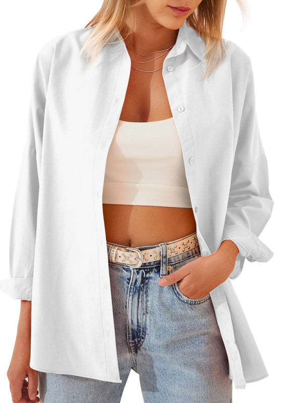 Women’s Solid Color Point Collar Button-front Closures Shirt