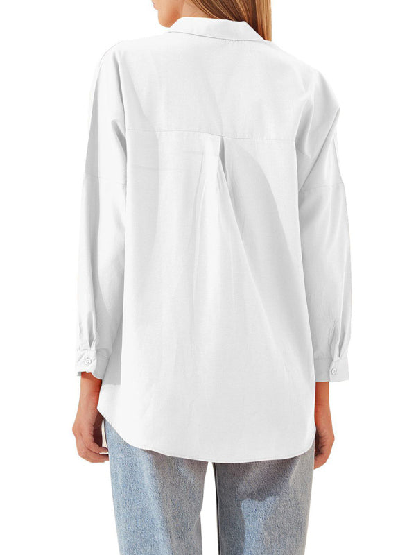 Women’s Solid Color Point Collar Button-front Closures Shirt