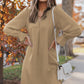 Long Puff Sleeve Notched Neck Dress