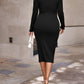 Textured Cutout Long Sleeve Slit Dress