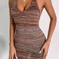 Multicolored Stripe Halter Neck Backless Knit Dress