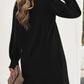Long Puff Sleeve Notched Neck Dress