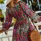 Leopard Flounce Sleeve Plunge Mini Dress