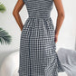 Plaid Tie Shoulder Frill Trim Midi Dress