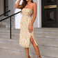 Floral Cutout Side Slit Halter Neck Dress