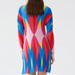Geometrical Print Accordion Pleated Mock Neck Dress