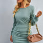 Ruched Dropped Shoulder Textured Knit Dress