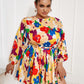 Plus Size Printed Mini Dress with Braided Belt