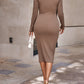 Textured Cutout Long Sleeve Slit Dress