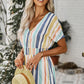 Multicolored Stripe V-Neck Smocked Waist Romper