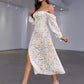 Floral Tie Front Square Neck Split Midi Dress