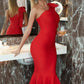 Bow Detail One-Shoulder Fishtail Dress