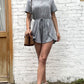 Buttoned Drawstring Round Neck Romper