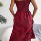 Plaid Tie Shoulder Frill Trim Midi Dress
