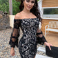 Off-Shoulder Flare Sleeve Mini Lace Dress