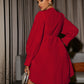 Plus Size Curved Hem Puff Sleeve Deep V Dress