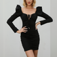 Ruffle Shoulder Lace-Up Ruched Bodycon Dress