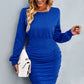Ruched Dropped Shoulder Textured Knit Dress
