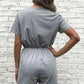 Buttoned Drawstring Round Neck Romper