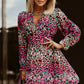 Leopard Flounce Sleeve Plunge Mini Dress