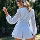 Swiss Dot Cutout Drawstring Detail Ruffle Hem Romper