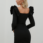 Ruffle Shoulder Lace-Up Ruched Bodycon Dress