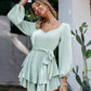 Tie-Waist Balloon Sleeve Layered Romper