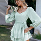 Tie-Waist Balloon Sleeve Layered Romper