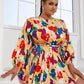 Plus Size Printed Mini Dress with Braided Belt