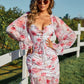 Floral Lace-Up Ruched Flounce Sleeve Dress