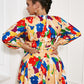 Plus Size Printed Mini Dress with Braided Belt